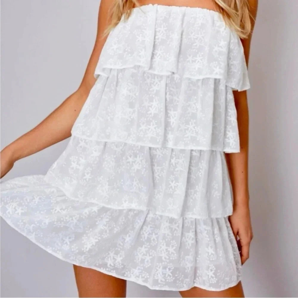 DO+BE STRAPLESS TIERED BOHO MINI DRESS NEW SMALL